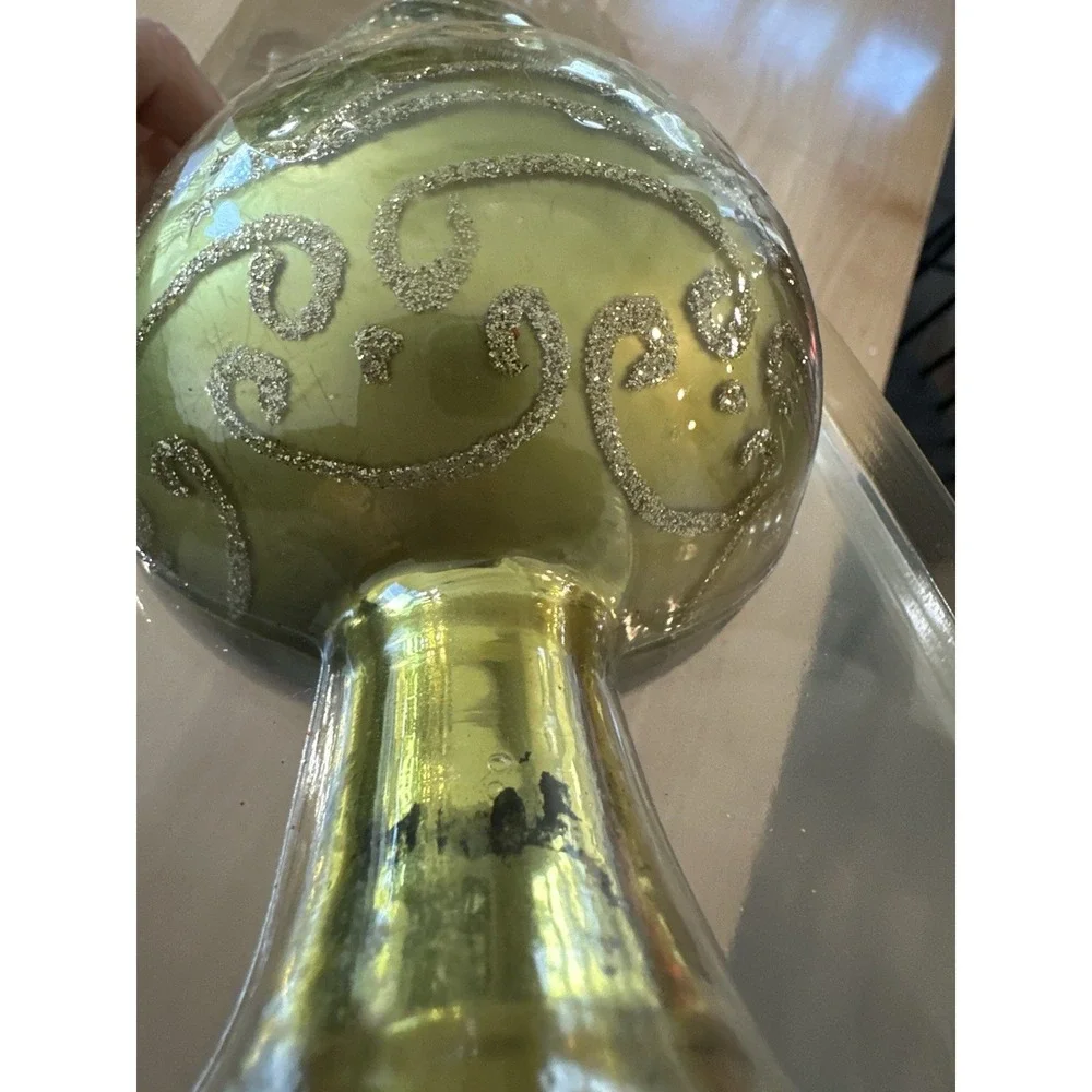 Vtg European Mercury Glass Gold Christmas Tree Topper 15in Glitter Finial 1950s